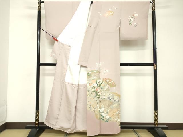 平和屋着物■訪問着 作家物 駒刺繍 地紙草花文 金彩 正絹 逸品 DABF9696cd