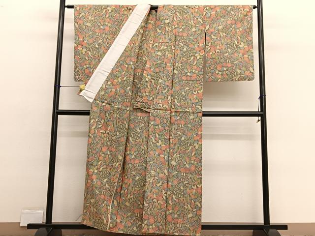 平和屋着物▽上質な小紋 単衣 草花文 正絹 逸品 BAAX2593hv