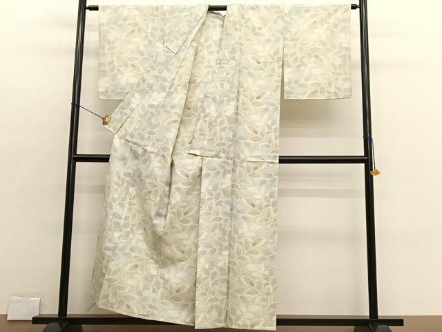 平和屋着物▽上質な紬 単衣 草葉文 正絹 逸品 未使用 BAAX2626hv