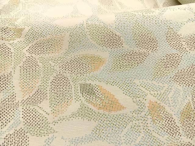 平和屋着物▽上質な紬 単衣 草葉文 正絹 逸品 未使用 BAAX2626hv