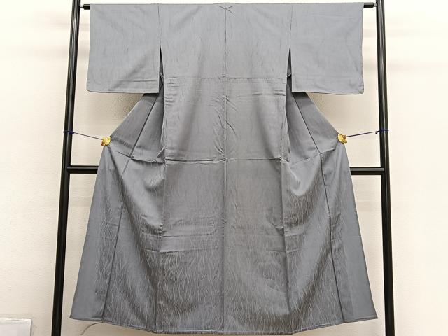 平和屋着物▽上質な色無地 単衣 流線地紋 素鼠色 正絹 逸品 BAAX2676hv