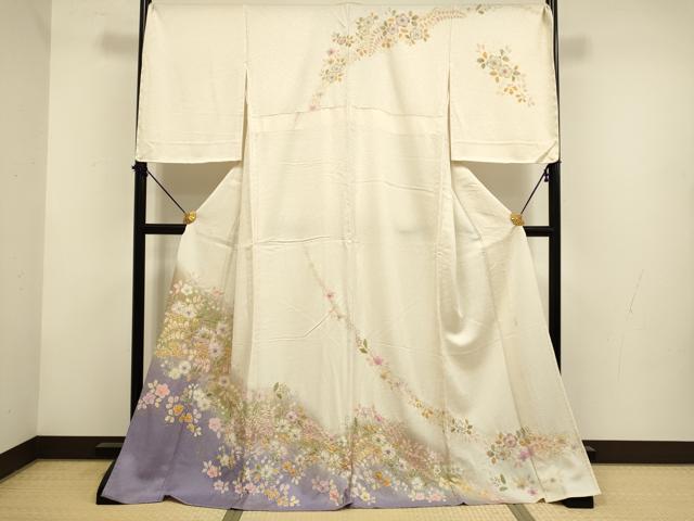 平和屋着物▽訪問着 単衣 作家物 絞り 辻が花 暈し染め 金彩 金通し地 ロング丈 正絹 逸品 DABF5893du