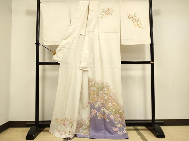 平和屋着物▽訪問着 単衣 作家物 絞り 辻が花 暈し染め 金彩 金通し地 ロング丈 正絹 逸品 DABF5893du