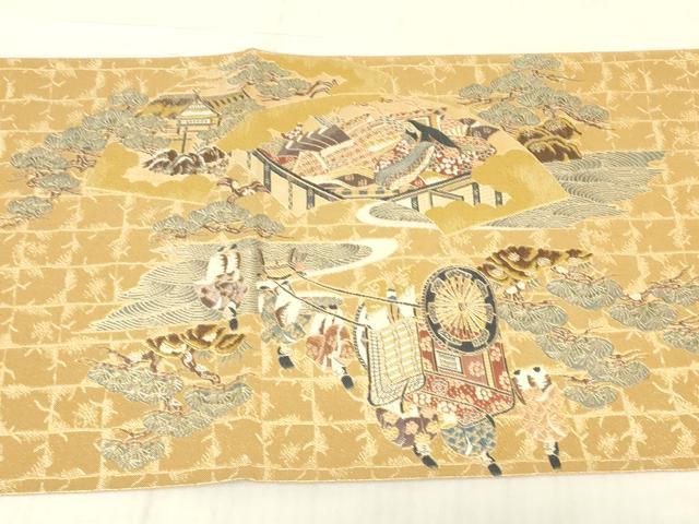平和屋着物▼六通柄袋帯 都祭礼図 金糸 正絹 逸品 DABG0112az