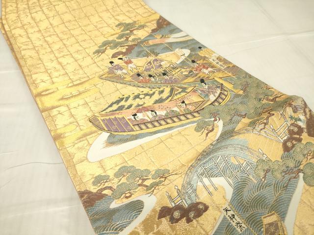 平和屋着物▼六通柄袋帯 都祭礼図 金糸 正絹 逸品 DABG0112az