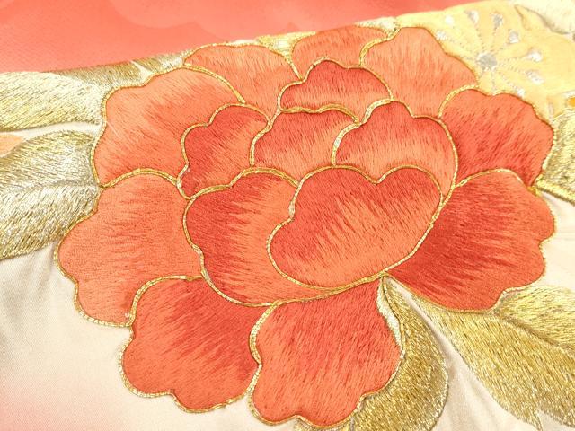 平和屋着物■豪華振袖 総刺繍 駒刺繍 地紙花鳥文 暈し染め 金銀糸 正絹 逸品 DABF9787cd