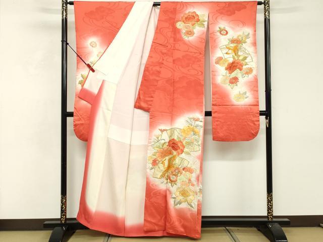 平和屋着物■豪華振袖 総刺繍 駒刺繍 地紙花鳥文 暈し染め 金銀糸 正絹 逸品 DABF9787cd