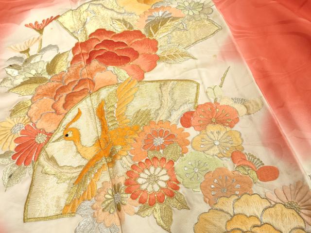 平和屋着物■豪華振袖 総刺繍 駒刺繍 地紙花鳥文 暈し染め 金銀糸 正絹 逸品 DABF9787cd