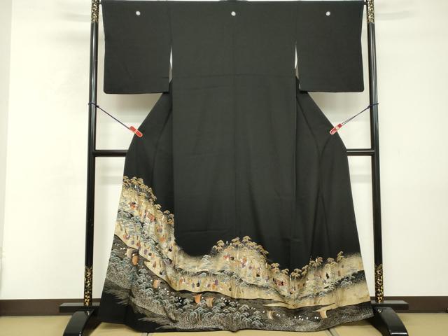 平和屋着物■豪華黒留袖 荒波人物風景文 金銀彩 正絹 逸品 DABF9809cd