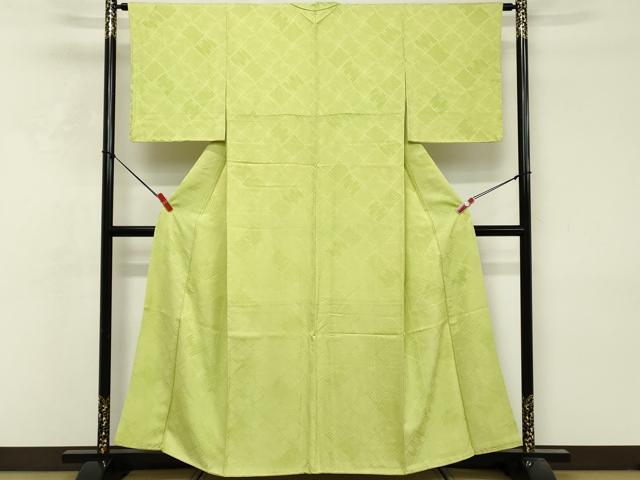 平和屋着物■上質な色無地 矢羽地紋 若苗色 正絹 逸品 DABF9822cd