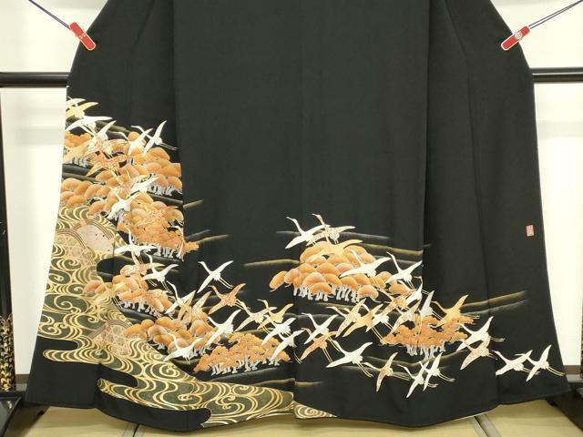 平和屋着物■豪華黒留袖 作家物 駒刺繍 流水飛鶴文 金銀彩 正絹 逸品 DABF9811cd