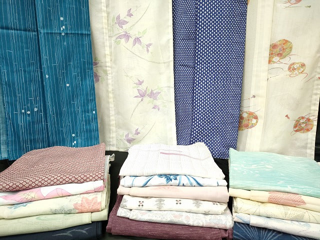 平和屋本店■夏物 小紋 絽 紗 洗える着物 まとめて20点 花柄 楽器 暈し染め 着用可能多数 se4115