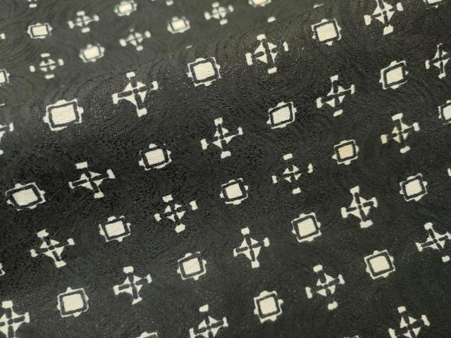 平和屋着物▽上質な小紋 単衣 幾何学文様 黒地 正絹 逸品 DABF2680fe