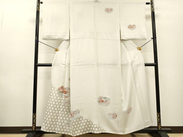 平和屋着物▽訪問着 単衣 刺繍 籠目花松丸文 金彩 正絹 逸品 DABF2671fe