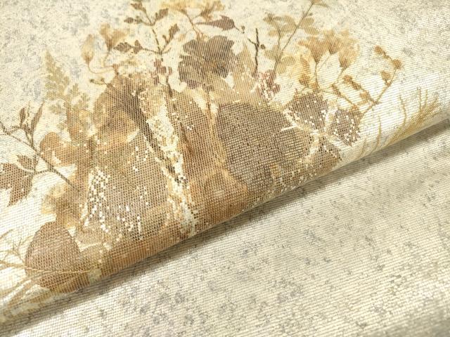 平和屋着物▼太鼓柄袋帯 作家物 押し花 草花文 銀彩 引箔 正絹 逸品 DABF2654fe