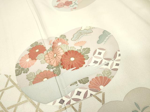 平和屋着物▽訪問着 単衣 刺繍 籠目花松丸文 金彩 正絹 逸品 DABF2671fe