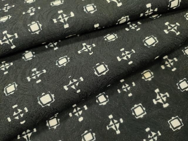 平和屋着物▽上質な小紋 単衣 幾何学文様 黒地 正絹 逸品 DABF2680fe
