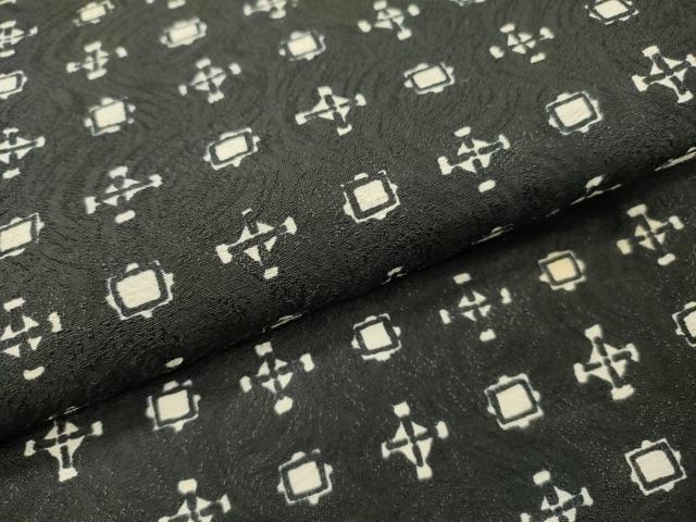 平和屋着物▽上質な小紋 単衣 幾何学文様 黒地 正絹 逸品 DABF2680fe