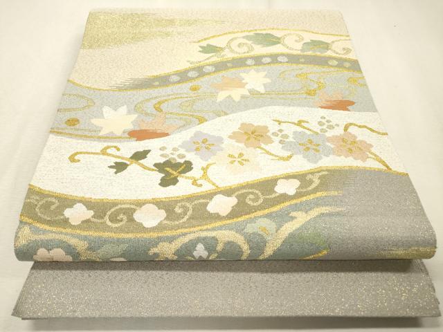 平和屋着物●爪掻き本綴れ 八寸名古屋帯 花唐草文 金銀糸 正絹 逸品 DABF2718fe