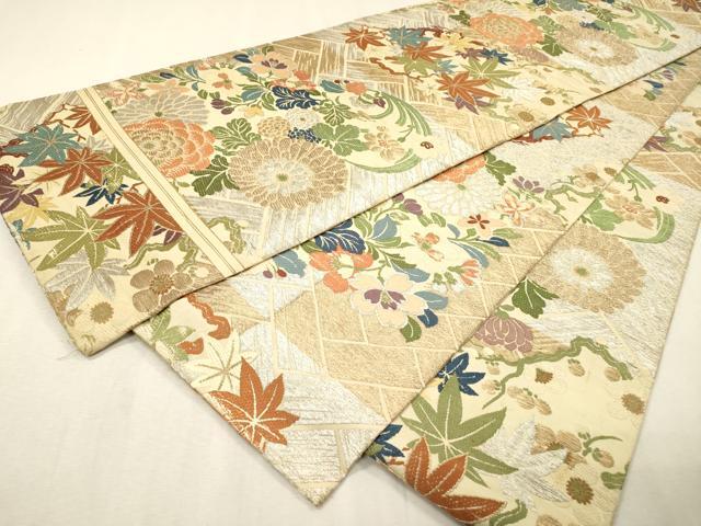 平和屋着物▼アンティーク 大正ロマン 丸帯 草花 金銀糸 正絹 逸品 DABF2714fe