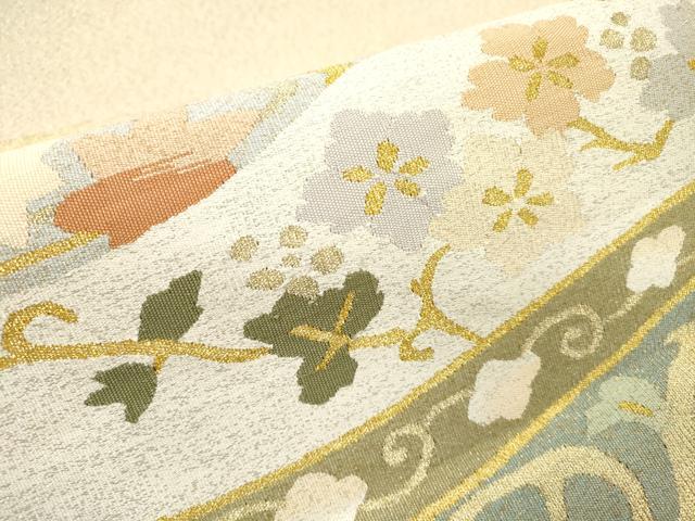平和屋着物●爪掻き本綴れ 八寸名古屋帯 花唐草文 金銀糸 正絹 逸品 DABF2718fe