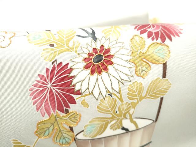 平和屋着物●塩瀬 九寸名古屋帯 駒刺繍 花籠文 金彩 正絹 逸品 CABG9193hy