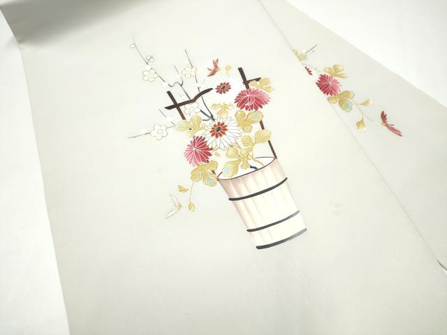 平和屋着物●塩瀬 九寸名古屋帯 駒刺繍 花籠文 金彩 正絹 逸品 CABG9193hy