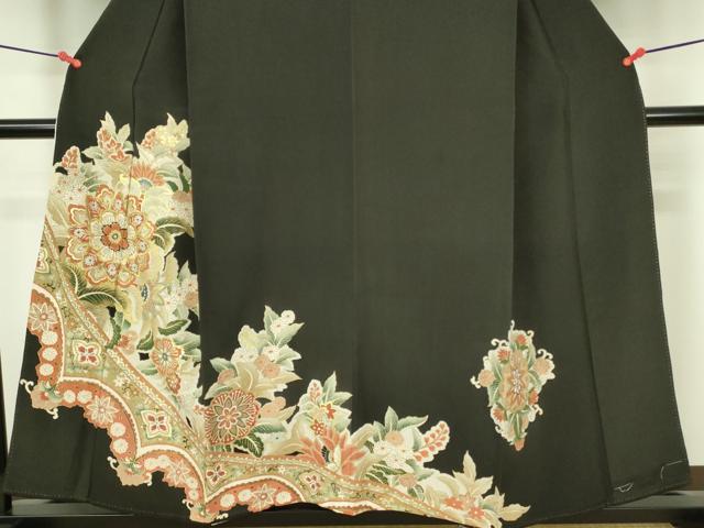 平和屋着物■豪華黒留袖 刺繍 正倉院花文 金彩 正絹 逸品 DABF6895qp