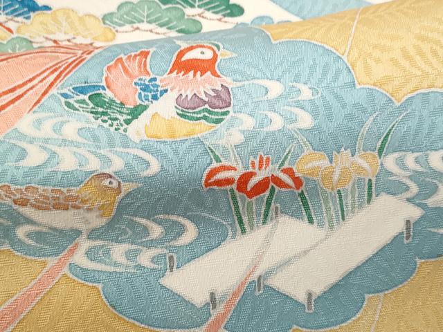 平和屋着物■訪問着 刺繍 雲取り几帳御所車吉祥花文 正絹 逸品 未使用 CABG9759fb