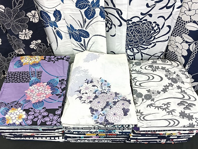 平和屋着物■浴衣 まとめて 45点 紫陽花 菖蒲 乱菊 花柄 綿紅梅 型染め など 着用可能多数 未使用品あり mmm1078