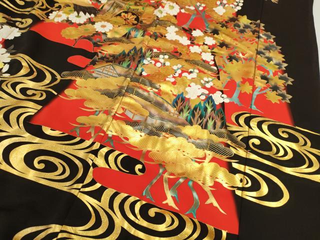 平和屋本店●本手描友禅作家 秋山章 お引きずり 色打掛 婚礼 和装 結婚式 花嫁 神社挙式 群鶴流水御所車花文 金銀彩 逸品 CABG2325ze