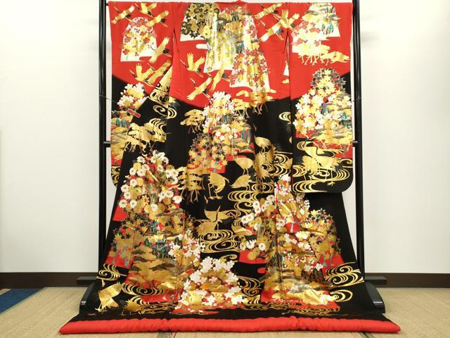 平和屋本店●本手描友禅作家 秋山章 お引きずり 色打掛 婚礼 和装 結婚式 花嫁 神社挙式 群鶴流水御所車花文 金銀彩 逸品 CABG2325ze