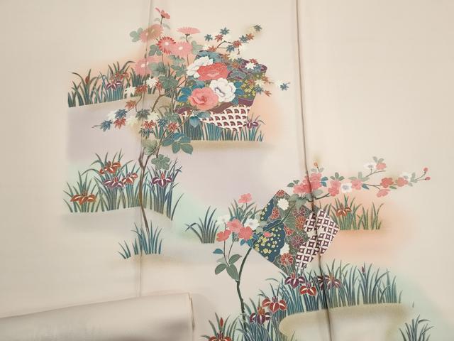 平和屋着物▼付下げ 反物 着尺 色紙吉祥花文 暈し染め 金彩 逸品 未使用 DABF8284we