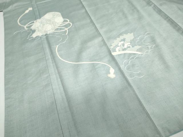 平和屋着物●中国三大刺繍 相良刺繍 総刺繍 色留袖 紬地 文箱草花文 正絹 逸品 DABF1804ud