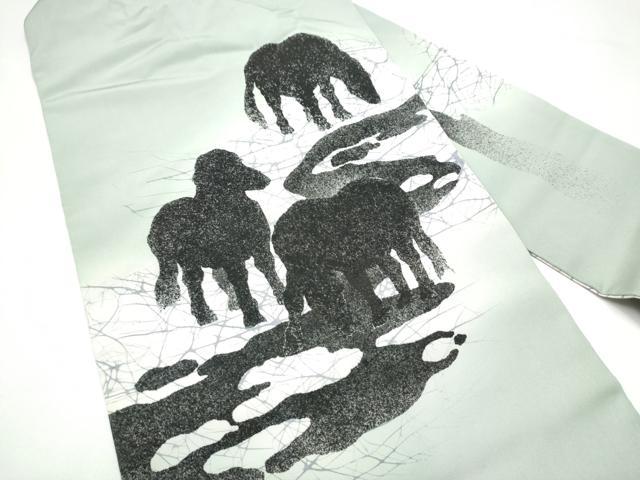 平和屋着物●塩瀬 九寸名古屋帯 作家物 ろうけつ染 動物シルエット 正絹 逸品 CABH4864hy
