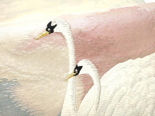 平和屋着物●太鼓柄袋帯 白鳥 金銀糸 鈴乃屋扱い 正絹 逸品 CABH4915hy
