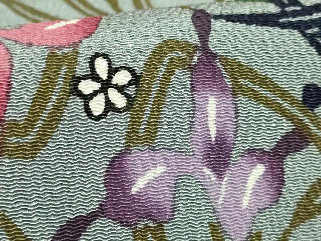 平和屋本店●最高級 城間栄順 本場琉球紅型 九寸名古屋帯 杜若 豆がら茶色地 鬼しぼ縮緬 逸品 DZAB7287kh6