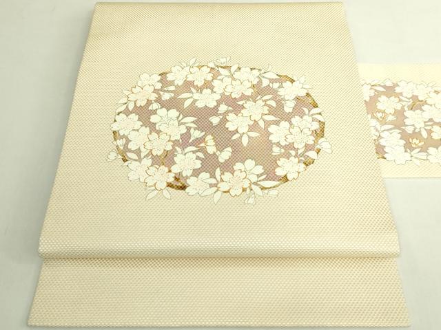 平和屋本店●極上 京都老舗銘店・に志田 九寸名古屋帯 駒刺繍 桜 金銀彩 たとう紙付き 逸品 DZAB7330kh6