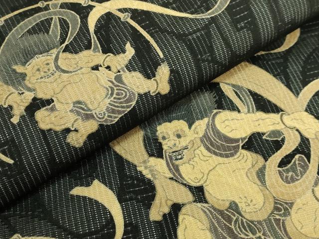 平和屋着物*極上 夏物 九寸名古屋帯 風神雷神 黒地 逸品 DZAB7312kh6