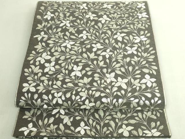 平和屋本店●極上 織楽浅野 六通柄袋帯 草花文 銀糸 逸品 DZAB7315kh6