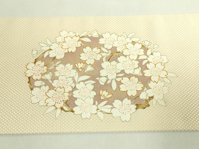 平和屋本店●極上 京都老舗銘店・に志田 九寸名古屋帯 駒刺繍 桜 金銀彩 たとう紙付き 逸品 DZAB7330kh6