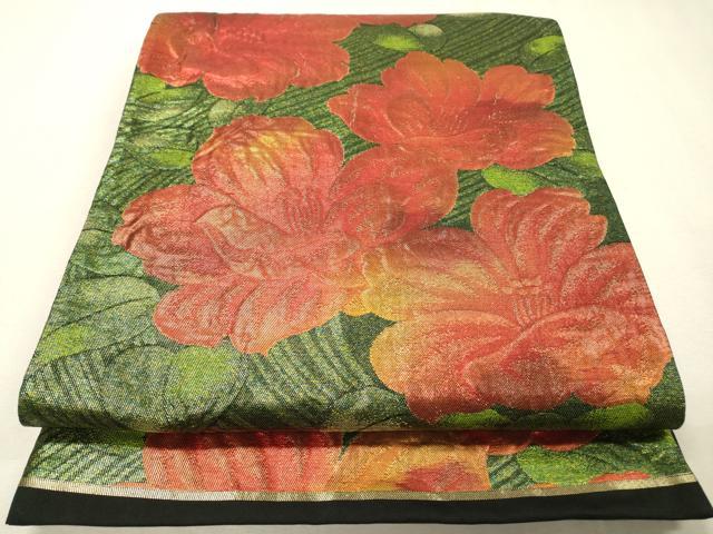 平和屋着物▼六通柄袋帯 ふくれ織 草花 正絹 逸品 DABF2846fe