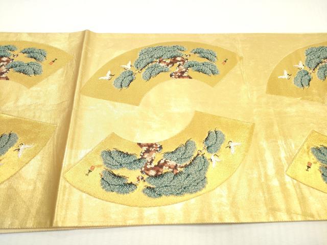 平和屋着物◎六通柄袋帯 唐織 地紙重ね 飛鶴枝松文 金糸 引箔 正絹 逸品 DABG1504xg