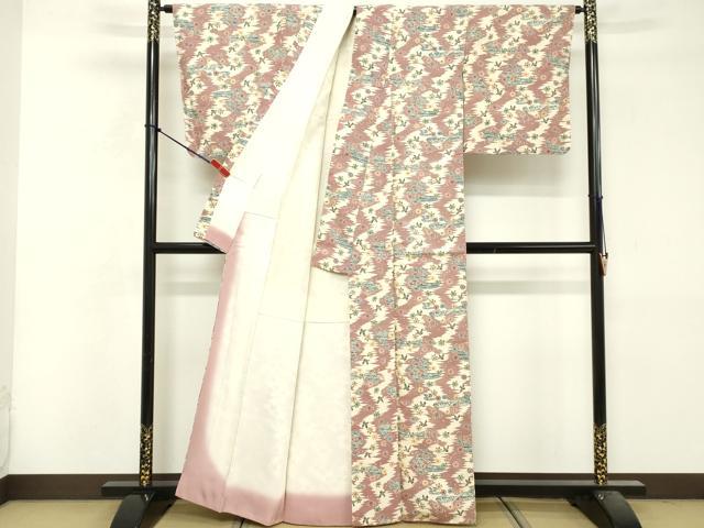 平和屋着物■上質な小紋 紬地 型染め 花鳥文 正絹 逸品 DABG6521cd