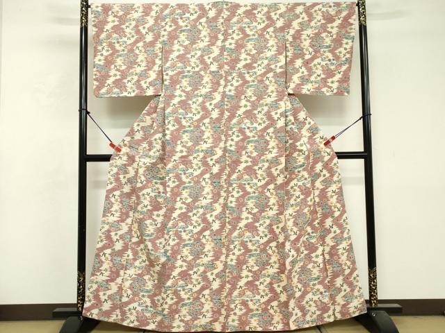 平和屋着物■上質な小紋 紬地 型染め 花鳥文 正絹 逸品 DABG6521cd
