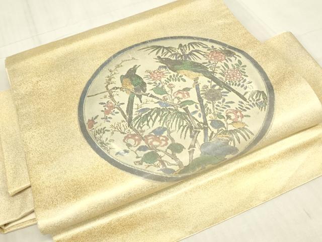 平和屋着物▼つけ帯 花鳥絵皿文 正絹 逸品 DABG0165az