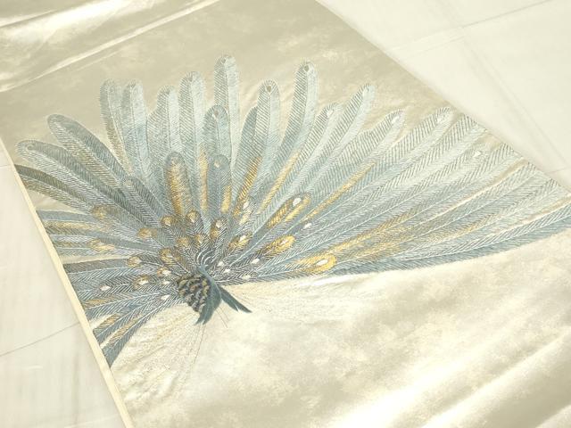 平和屋着物▼総刺繍 太鼓柄袋帯 孔雀文 金銀糸 引箔 正絹 逸品 DABG0166az