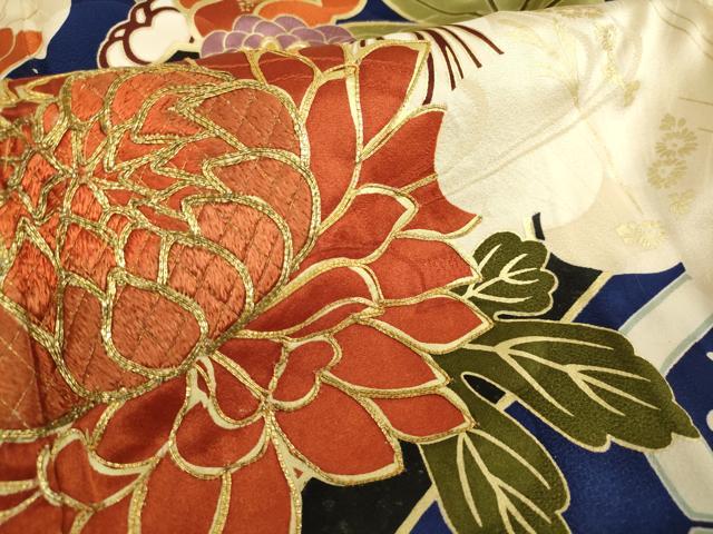 平和屋着物■豪華振袖 駒刺繍 亀甲牡丹花文 金彩 正絹 逸品 DABF0259ea