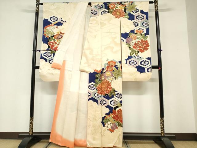平和屋着物■豪華振袖 駒刺繍 亀甲牡丹花文 金彩 正絹 逸品 DABF0259ea