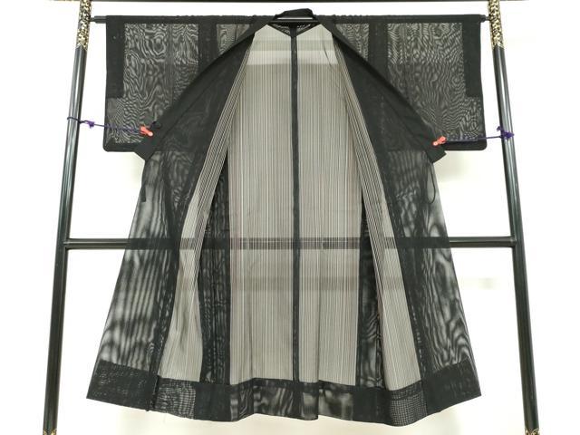 平和屋着物▽道中着 スリーシーズン 春夏秋 塵除け 二重紗 縞 黒地 正絹 逸品 DABF1889ud